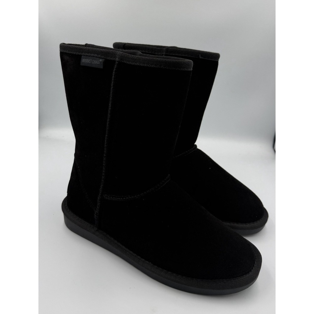 Minnetonka Women's Callahan Short Boot Black Suede Faux Fur Winter Boots 6M